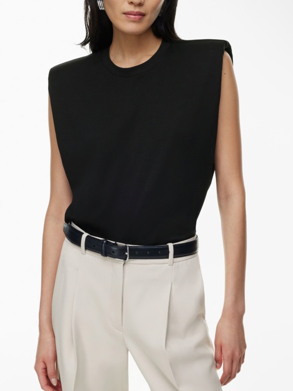 Babaton Sleeveless Crew Neck Tee With Shoulder Pads